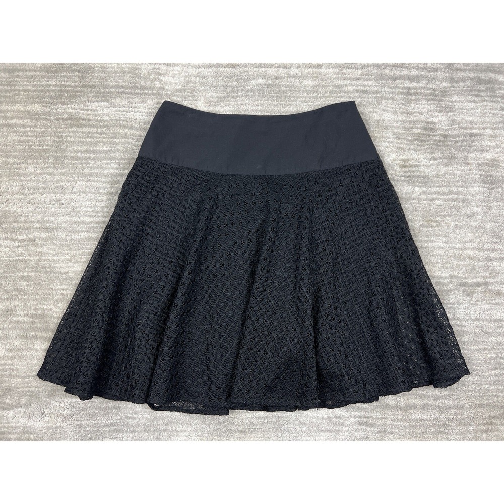 Grace Elements Skirt Womens 10P Black Lace A-Line Crochet Petite Side Zip Mini